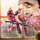 Cardinal Pair Acrylic Suncatcher, Red Birds on Cherry Blossom Branch, Acrylic Stained Glass Style Window Hanging, Nature Decor Gift